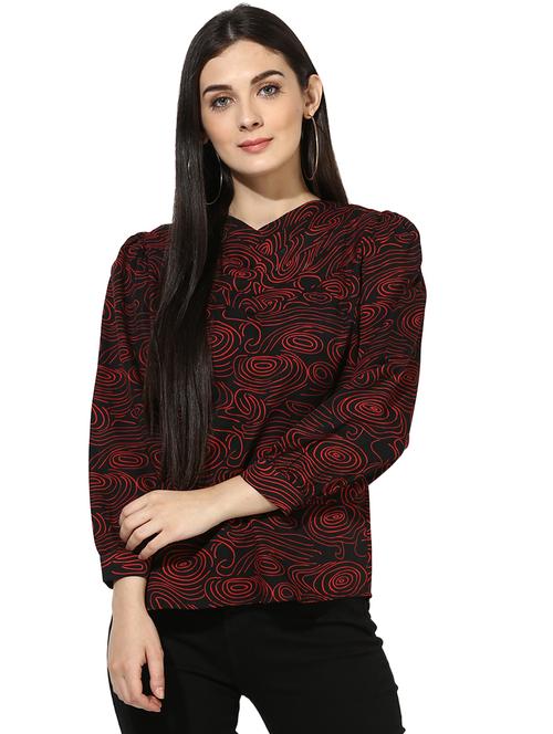 v neck printed top - 17064470 - Very Small Image - 1