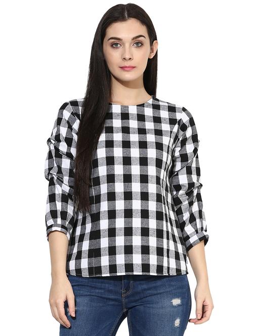 round neck checkered top - 17064486 - Very Small Image - 1