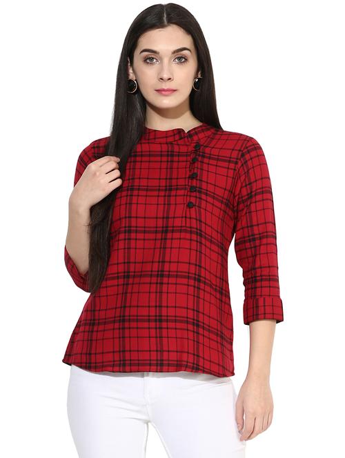 mandarin neck checkered top - 17064489 - Very Small Image - 1