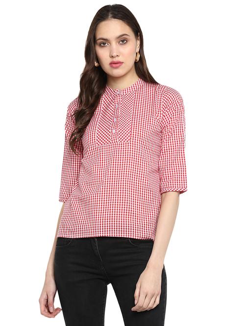 high low gingham top - 17064491 - Very Small Image - 1