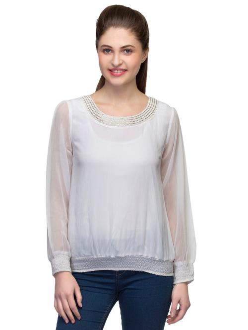 embellished neck blosuon top - 17064519 - Very Small Image - 1