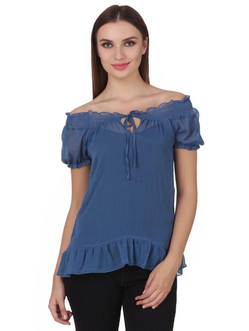 off shoulder tie up neck top - 17064524 - Very Small Image - 1