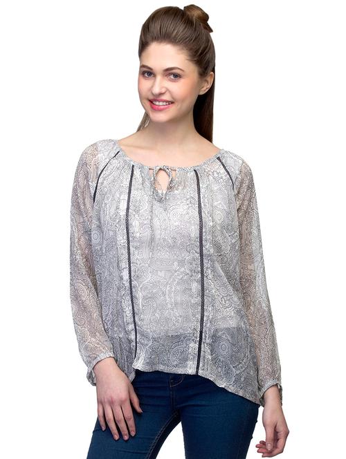 tie up neck sheer top - 17064529 - Very Small Image - 1