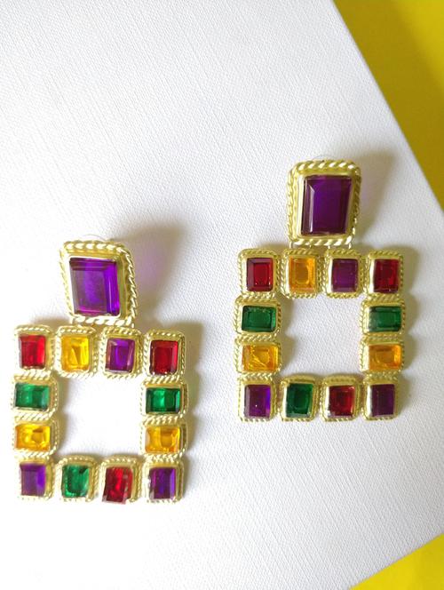 multi colored gold plated drop earring - 17064810 - Very Small Image - 1