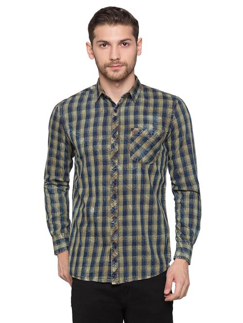 olive green checkered casual shirt - 17065571 - Very Small Image - 1