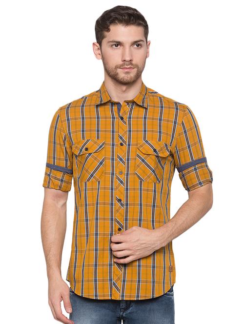 yellow cotton casual checked shirt - 17065572 - Very Small Image - 1