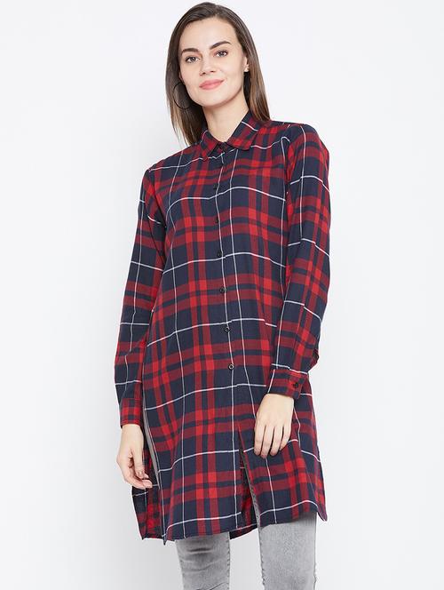 long sleeves regular checks tunic - 17066292 - Very Small Image - 1