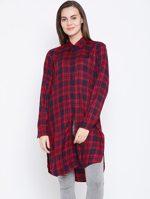 long sleeves regular checks tunic - 17066293 - Very Small Image - 1