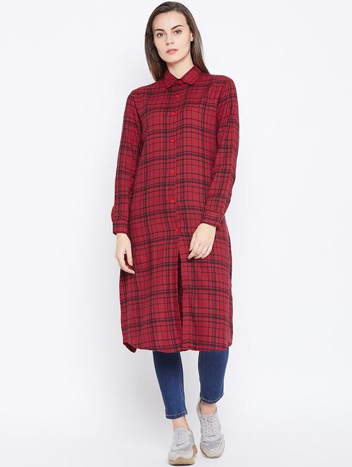 long sleeves regular checks tunic - 17066297 - Very Small Image - 1