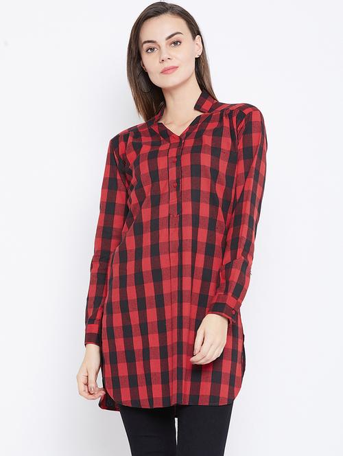 long sleeves regular checks tunic - 17066298 - Very Small Image - 1