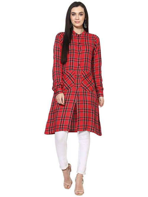 long sleeves regular checks tunic - 17066302 - Very Small Image - 1