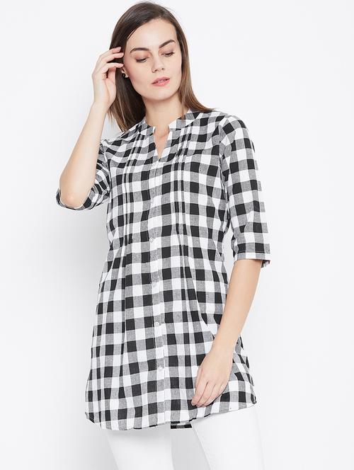 long sleeves regular checks tunic - 17066305 - Very Small Image - 1