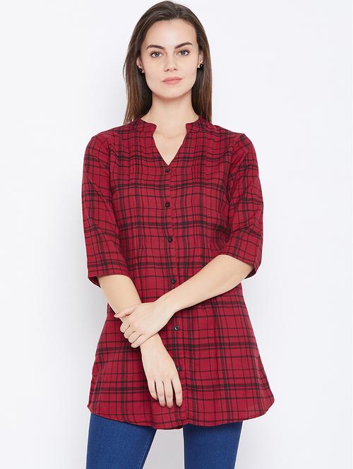 long sleeves regular checks tunic - 17066307 - Very Small Image - 1