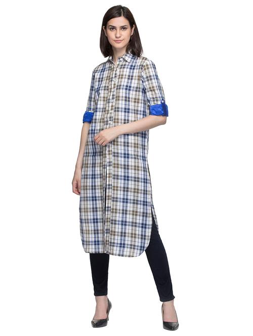 long sleeves checks regular tunic - 17066327 - Very Small Image - 1
