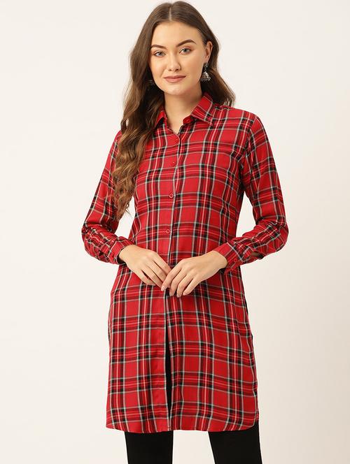 long sleeves checks regular tunic - 17066332 - Very Small Image - 1