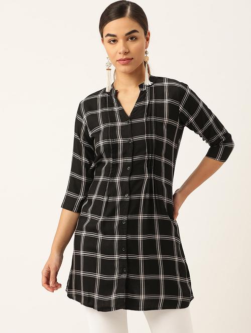 three quarter sleeves checks tunic - 17066337 - Very Small Image - 1