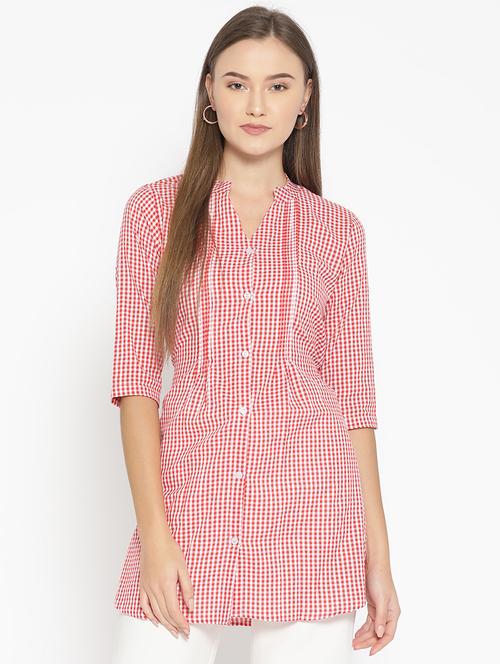 three quarter sleeves checks tunic - 17066343 - Very Small Image - 1
