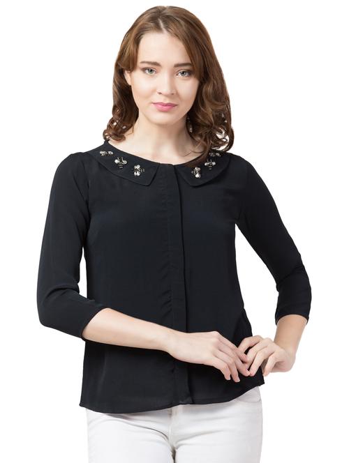 embellished peter pan neck concealed placket top - 17067922 - Very Small Image - 1