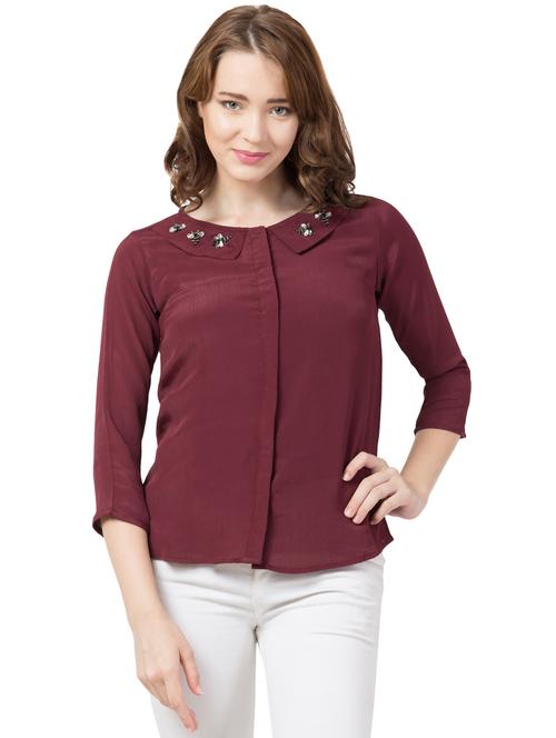embellished peter pan neck concealed placket top - 17067924 - Very Small Image - 1