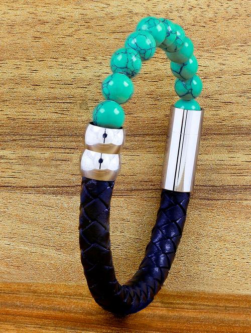 green, black leather bracelet - 17068763 - Very Small Image - 1