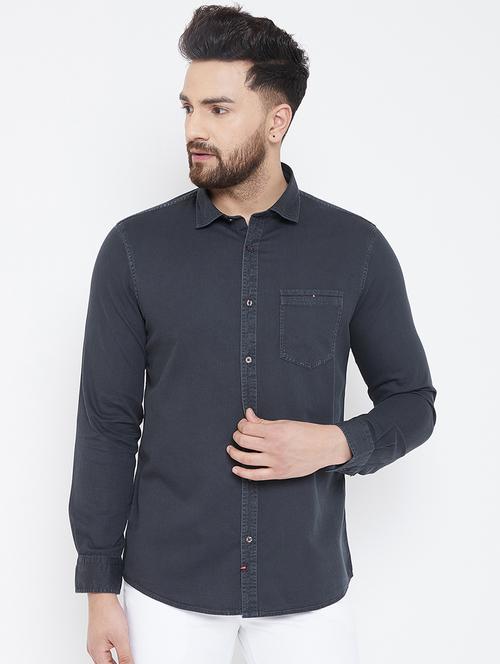 grey denim casual shirt - 17068984 - Very Small Image - 1