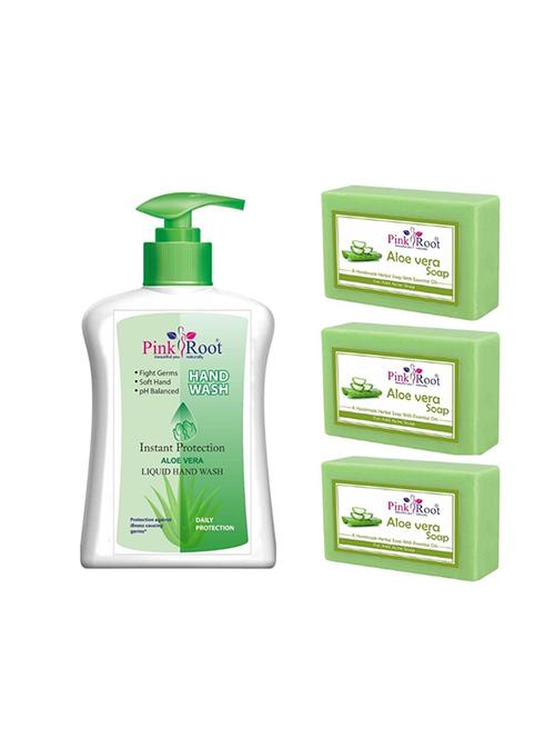 pink root aloe vera hand wash 200ml with aloe vera soap 100gm 3pcs (pack of 4) - 17071842 - Very Small Image - 1