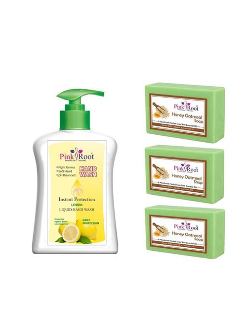 pink root lemon hand wash 200ml with honey oatmeal soap 100gm 3pcs (pack of 4) - 17071864 - Very Small Image - 1