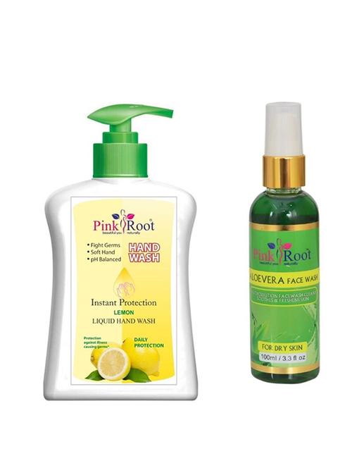 pink root lemon hand wash 200ml with aloe vera face wash 100ml (pack of 2) - 17071867 - Very Small Image - 1