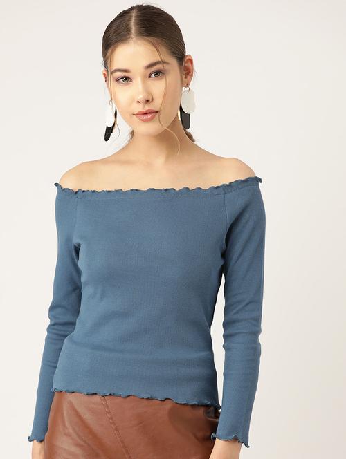 off shoulder ribbed top - 17071923 - Very Small Image - 1