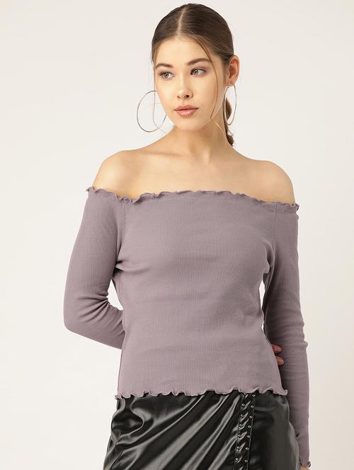 off shoulder ribbed top - 17071924 - Very Small Image - 1