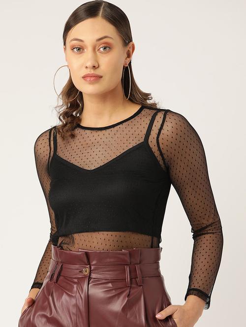 round neck sheer dobby top - 17071931 - Very Small Image - 1