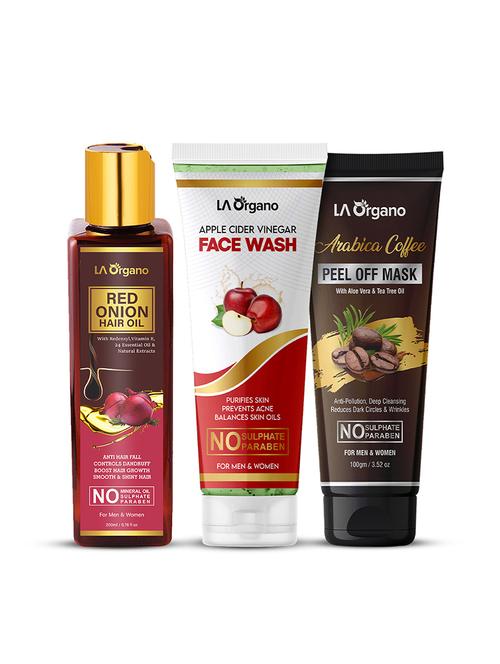 la organo apple cider face wash(100g),red onion hair oil(200ml) for hair growth & coffee peel off mask(100g)(3 items in the set) - 17072283 - Very Small Image - 1