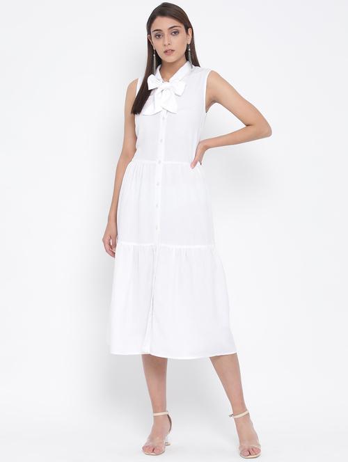 tie up neck button-up a-line dress - 17074093 - Very Small Image - 1