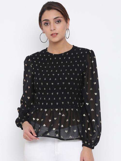 heart print smocked top - 17074106 - Very Small Image - 1