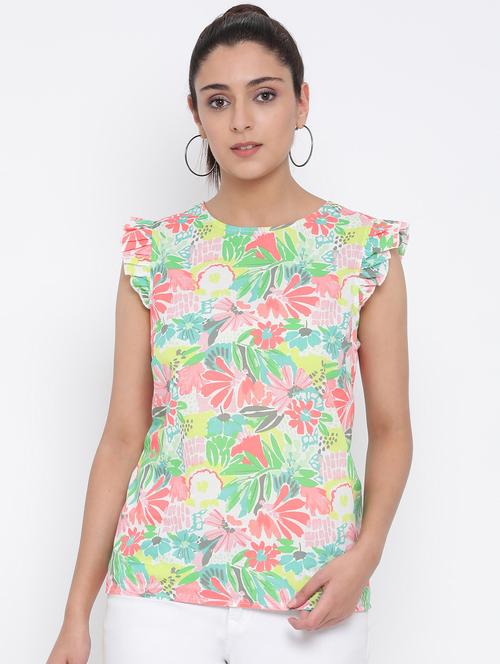 frilled sleeves detail floral top - 17074121 - Very Small Image - 1
