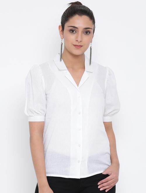 puffed sleeves solid shirt - 17074143 - Very Small Image - 1