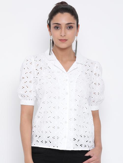 puffed sleeves schiffli shirt - 17074144 - Very Small Image - 1