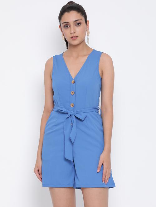 tie front contrast button up romper - 17074149 - Very Small Image - 1