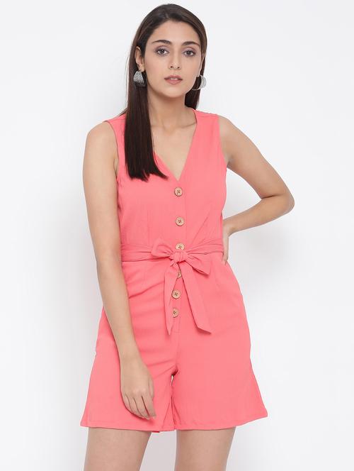 tie front contrast button up romper - 17074150 - Very Small Image - 1
