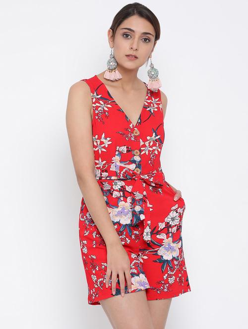 tie front floral romper - 17074151 - Very Small Image - 1