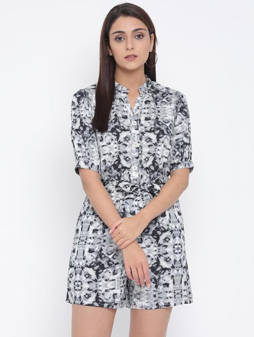 tie front abstract print romper - 17074152 - Very Small Image - 1