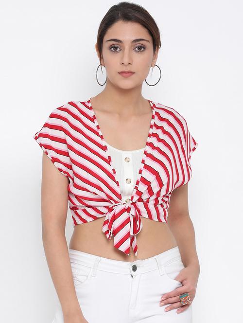 tie front striped shrug - 17074154 - Very Small Image - 1