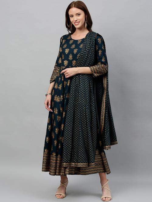 printed suit set with dupatta - 17076621 - Very Small Image - 1