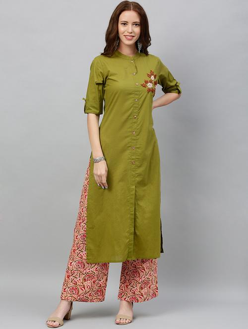 embroidered kurta palazzo set - 17076623 - Very Small Image - 1