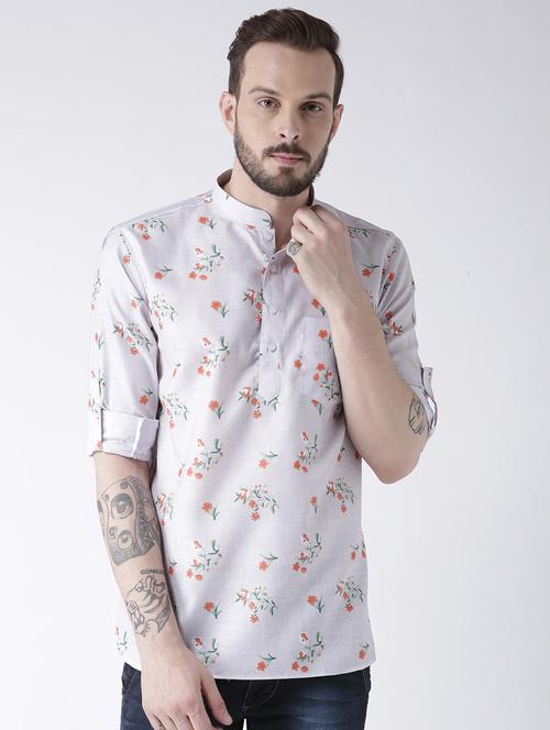 grey cotton short kurta - 17078092 - Very Small Image - 1
