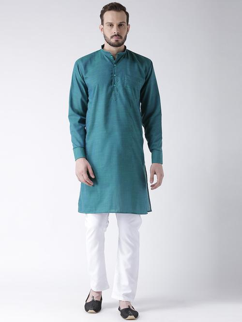 teal blue silk blend kurta pyjama ethnic wear set - 17078115 - Very Small Image - 1