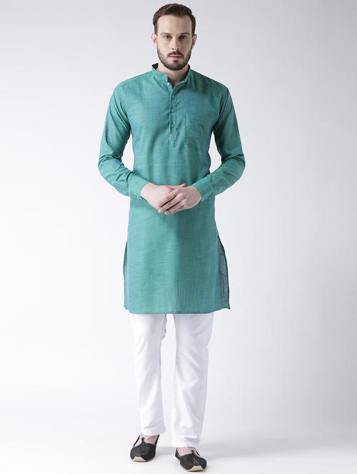 green silk blend kurta pyjama ethnic wear set - 17078117 - Very Small Image - 1