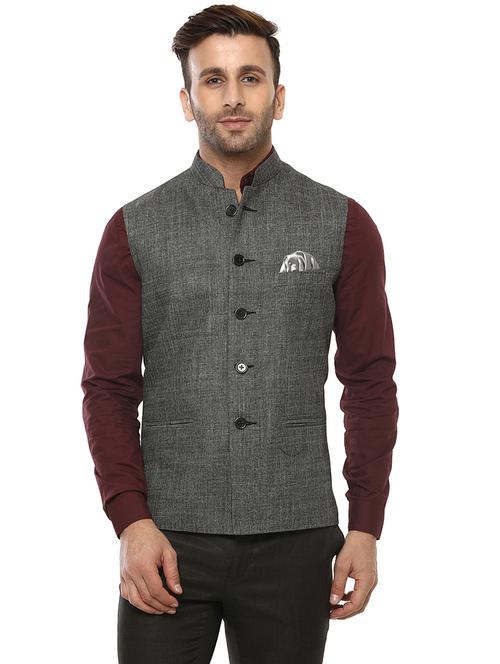grey solid nehru jacket - 17078182 - Very Small Image - 1