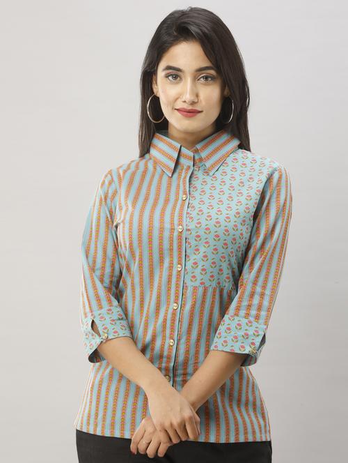 asymmetric print side slit shirt - 17078777 - Very Small Image - 1