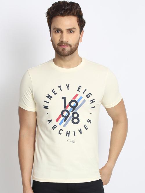 yellow typographic chest print t-shirt - 17079382 - Very Small Image - 1